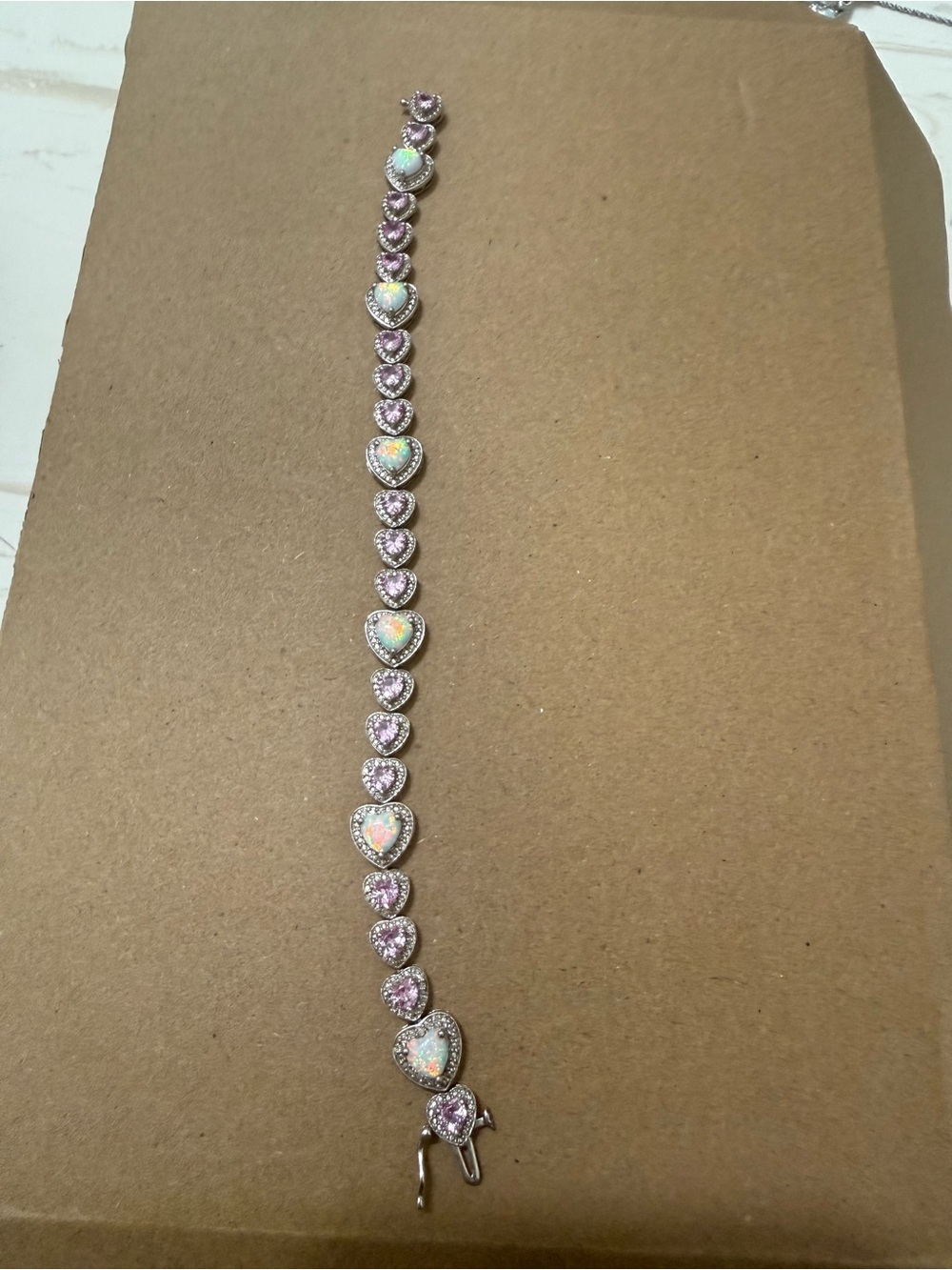 Heart Link Opal & Pink Crystal Bracelet - Women Jewelry